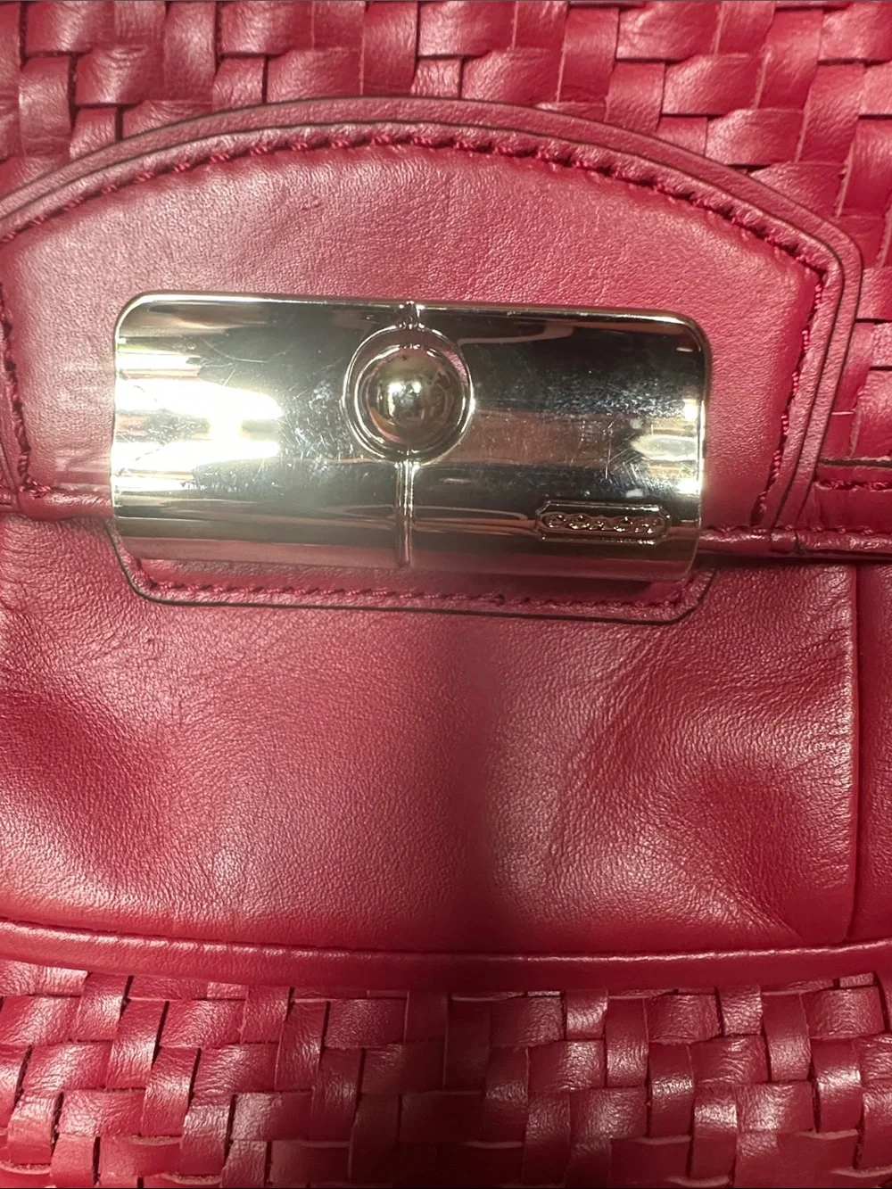 Coach Woven Leather Shoulder Bag in Raspberry - Picture 2 of 7